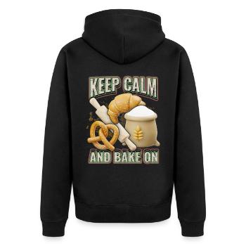 Brot backen, Bäcker, Bäckerei, 3d, lustiger Spruch - Unisex Premium Bio Zip Hoodie - Schwarz - Hinten - Nico (187cm)