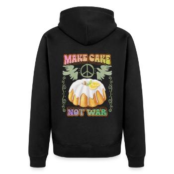 Kuchen, Peace-Zeichen, Peace Spruch mit Napfkuchen - Unisex Premium Bio Zip Hoodie - Schwarz - Hinten - Nico (187cm)