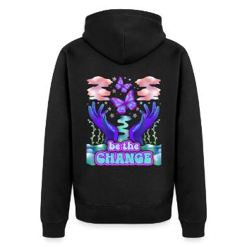 Psychedelische Schmetterlinge, Spruch - Unisex Premium Bio Zip Hoodie - Schwarz - Hinten - Nico (187cm)