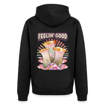 Magic Mushrooms, Psychedelische Pilze, Spruch - Unisex Premium Bio Zip Hoodie - Schwarz - Hinten - Nico (187cm)