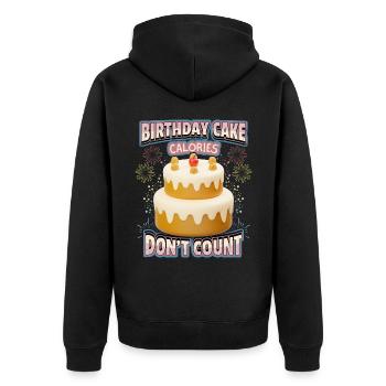 Geburtstag, lustiger Spruch mit Kuchen, Kalorien - Unisex Premium Bio Zip Hoodie - Schwarz - Hinten - Nico (187cm)