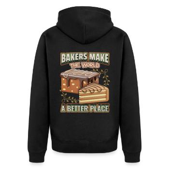 Schokokuchen, lustiger Bäcker Spruch mit Kuchen - Unisex Premium Bio Zip Hoodie - Schwarz - Hinten - Nico (187cm)
