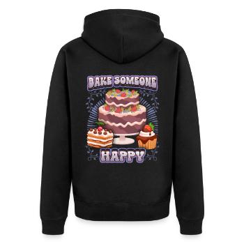 Kuchen backen, Torte backen, lustiger Spruch - Unisex Premium Bio Zip Hoodie - Schwarz - Hinten - Nico (187cm)