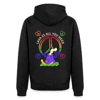 Frieden-Symbol, Friedenszeichen mit Vulkan, Pun - Unisex Premium Bio Zip Hoodie - Schwarz - Hinten - Nico (187cm)