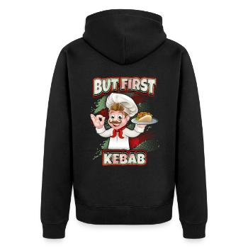 Lustiger Kebab Spruch, Kebab Chef, Döner Kebap - Unisex Premium Bio Zip Hoodie - Schwarz - Hinten - Nico (187cm)
