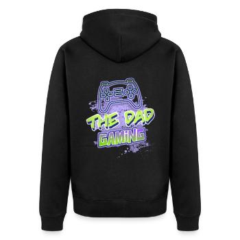 Gaming-Dad, lustiger Spruch - Unisex Premium Bio Zip Hoodie - Schwarz - Hinten - Nico (187cm)