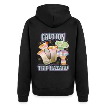 Magic Mushrooms, Psychedelische Pilze, Spruch - Unisex Premium Bio Zip Hoodie - Schwarz - Hinten - Nico (187cm)