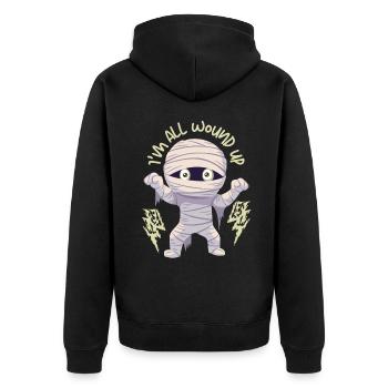 Cartoon Mumie, lustige Mumie, Spruch - Unisex Premium Bio Zip Hoodie - Schwarz - Hinten - Nico (187cm)