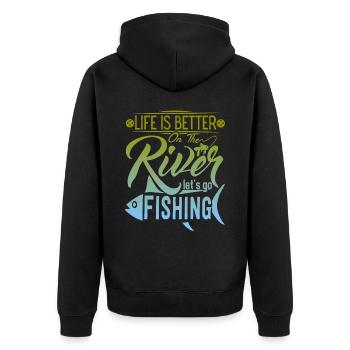Pêche, pêche sur la rivière, dicton amusant - Veste à capuche bio Premium Unisexe - noir - Dos - Nico (187cm)