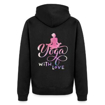 Yoga, Yoga-Motiv, Boho-Girl, Yoga-Pose, Spruch - Unisex Premium Bio Zip Hoodie - Schwarz - Hinten - Nico (187cm)