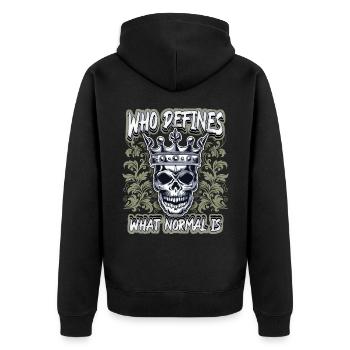 Lachender Totenkopf, Totenschädel, Biker Motiv - Unisex Premium Bio Zip Hoodie - Schwarz - Hinten - Nico (187cm)