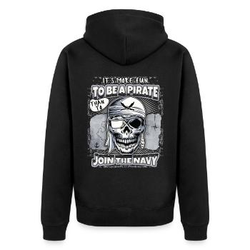 Lachender Pirat, Totenkopf, Totenschädel, Spruch - Unisex Premium Bio Zip Hoodie - Schwarz - Hinten - Nico (187cm)