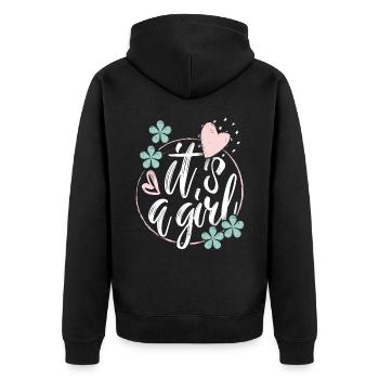 Bébé-fille, disant que c’est une fille, grossesse - Veste à capuche bio Premium Unisexe - noir - Dos - Nico (187cm)