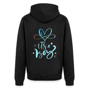 Baby-Boy, Spruch It's-a-Boy, Schwangerschaft - Unisex Premium Bio Zip Hoodie - Schwarz - Hinten - Nico (187cm)