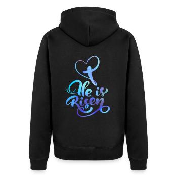 Ostern Jesus Christus Auferstehung Spruch - Unisex Premium Bio Zip Hoodie - Schwarz - Hinten - Nico (187cm)