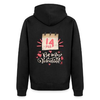 14 Februar Valentinstag Spruch, Be-My-Valentine - Unisex Premium Bio Zip Hoodie - Schwarz - Hinten - Nico (187cm)