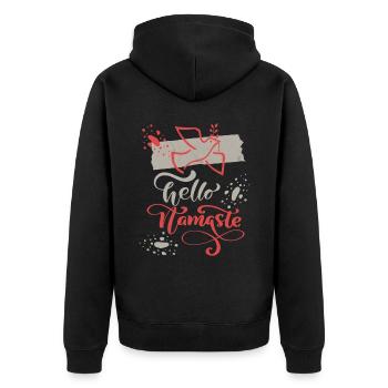 Yoga, motif de yoga, Namaste disant avec colombe de la paix - Veste à capuche bio Premium Unisexe - noir - Dos - Nico (187cm)