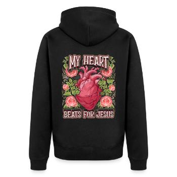 Anatomical heart, Jesus Christ saying, vintage - Unisex Premium Organic Zip Hoodie - black - Back - Nico (187cm)