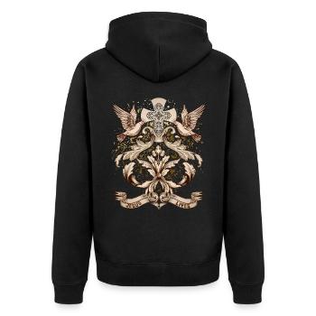 Kreuz Christi, Jesus Christus mit Friedenstauben - Unisex Premium Bio Zip Hoodie - Schwarz - Hinten - Nico (187cm)