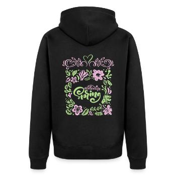 Printemps, Dire Bienvenue-Printemps, Typographie - Veste à capuche bio Premium Unisexe - noir - Dos - Nico (187cm)