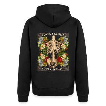 Biker design skeleton vintage roses funny saying - Unisex Premium Organic Zip Hoodie - black - Back - Nico (187cm)