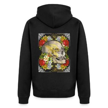 Skull skull skull with vintage roses - Unisex Premium Organic Zip Hoodie - black - Back - Nico (187cm)