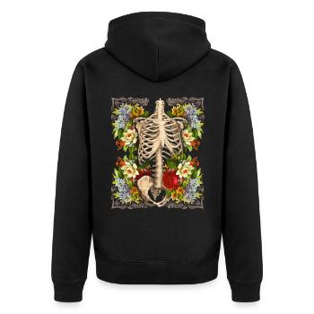 Skeleton with vintage roses, biker design - Unisex Premium Organic Zip Hoodie - black - Back - Nico (187cm)