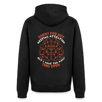 Gehirn, sarkastischer Spruch, too many tabs open - Unisex Premium Bio Zip Hoodie - Schwarz - Hinten - Nico (187cm)