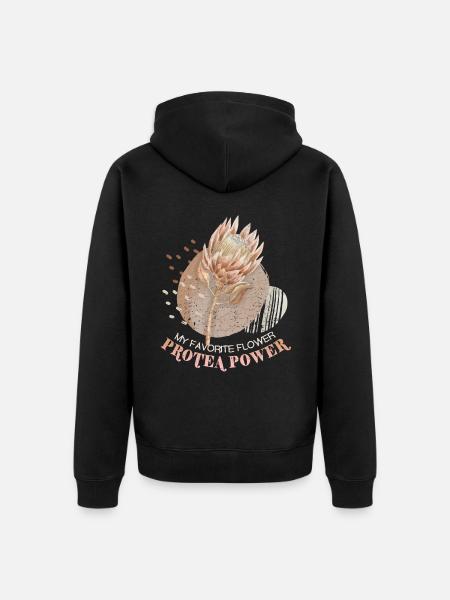Protea, botanical illustration, saying - Unisex Premium Organic Zip Hoodie - black