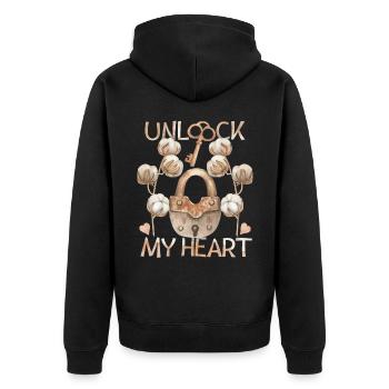 Padlock and key, romantic-love - Unisex Premium Organic Zip Hoodie - black - Back - Nico (187cm)
