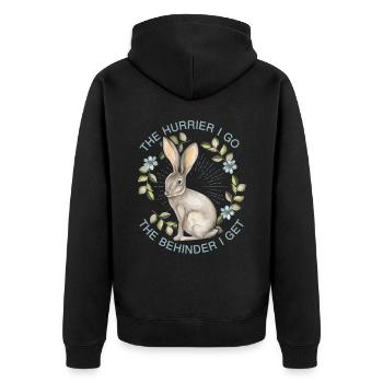 Hase, Hase-Hare, lustiger Spruch von Lewis-Carroll - Unisex Premium Bio Zip Hoodie - Schwarz - Hinten - Nico (187cm)