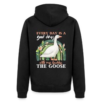 Gans, Gans-Ganter mit Regenbogen, lustiger Spruch - Unisex Premium Bio Zip Hoodie - Schwarz - Hinten - Nico (187cm)