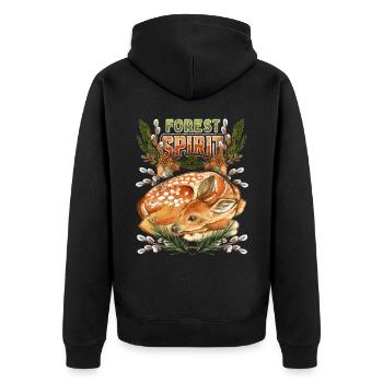 Kleines Reh, Rehkitz im Wald, Spruch - Unisex Premium Bio Zip Hoodie - Schwarz - Hinten - Nico (187cm)