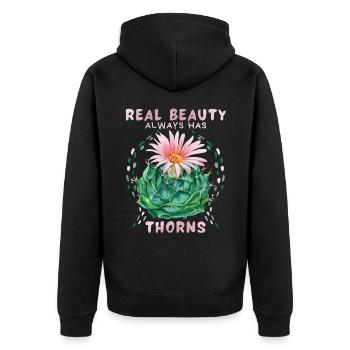 Cactus-Kaktus, lustiger Spruch mit Kaktusblüte - Unisex Premium Bio Zip Hoodie - Schwarz - Hinten - Nico (187cm)