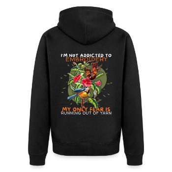 Sticken, Stickerei, Kreuzstich, lustiger Spruch - Unisex Premium Bio Zip Hoodie - Schwarz - Hinten - Nico (187cm)