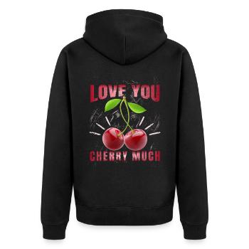 Heart Cherries Cherry Pun Love-you Valentine's Day - Unisex Premium Organic Zip Hoodie - black - Back - Nico (187cm)