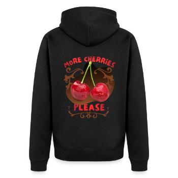 Kirsche Cherry-Fruit lustiger Spruch More-Cherries - Unisex Premium Bio Zip Hoodie - Schwarz - Hinten - Nico (187cm)