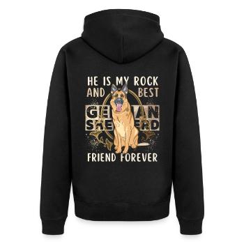 Deutscher Schäferhund, lustiger Spruch, Rassehund - Unisex Premium Bio Zip Hoodie - Schwarz - Hinten - Nico (187cm)