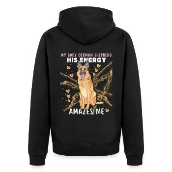 Deutscher Schäferhund, Rassehund lustiger Spruch - Unisex Premium Bio Zip Hoodie - Schwarz - Hinten - Nico (187cm)