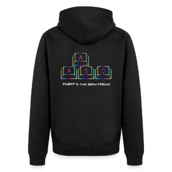 WASD - That's the Way I Move - Unisex Premium Bio Zip Hoodie - Schwarz - Hinten - Nico (187cm)
