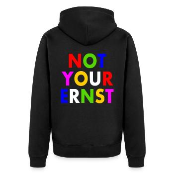 Not your ernst - Unisex Premium Bio Zip Hoodie - Schwarz - Hinten - Nico (187cm)