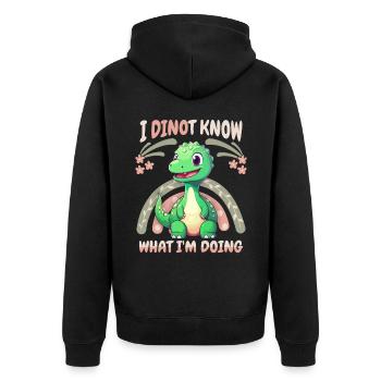 Lustiger Dinosaurier Spruch, Baby Dino, Regenbogen - Unisex Premium Bio Zip Hoodie - Schwarz - Hinten - Nico (187cm)