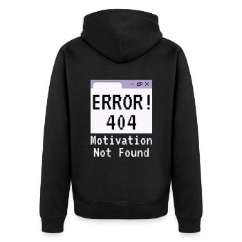 404-html error, Spruch Keine Motivation - Unisex Premium Bio Zip Hoodie - Schwarz - Hinten - Nico (187cm)