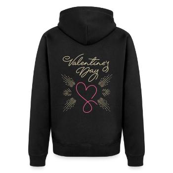 Valentinstag minimalistisch, Typografie und Herz - Unisex Premium Bio Zip Hoodie - Schwarz - Hinten - Nico (187cm)