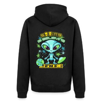 Area 51 Alien, Aliens Spruch, Raumschiff Planeten - Unisex Premium Bio Zip Hoodie - Schwarz - Hinten - Nico (187cm)