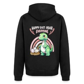 Ostern, Dinosaurier, Baby Dino mit Osterei, Spruch - Unisex Premium Bio Zip Hoodie - Schwarz - Hinten - Nico (187cm)