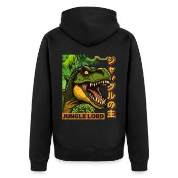 Vintage Dinosaurier, Spruch Jungle Lord Comic Stil - Unisex Premium Bio Zip Hoodie - Schwarz - Hinten - Nico (187cm)