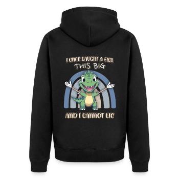 Dino Angler, Fishing, Funny Comic Dinosaur - Unisex Premium Organic Zip Hoodie - black - Back - Nico (187cm)