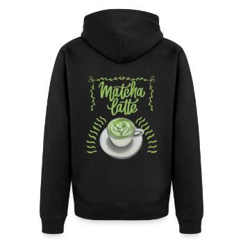 Matcha Latte Typografie, Tasse Matcha, Spruch - Unisex Premium Bio Zip Hoodie - Schwarz - Hinten - Nico (187cm)