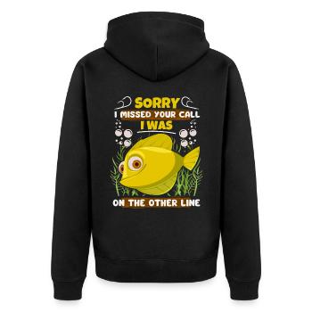 Pêche Pêche, Poisson Comique Avec Hameçon, Dire - Veste à capuche bio Premium Unisexe - noir - Dos - Nico (187cm)